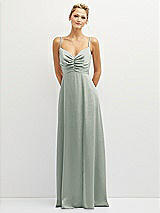 Front View Thumbnail - Willow Green Vertical Ruched Bodice Satin Maxi Dress with Full Skirt