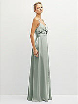 Side View Thumbnail - Willow Green Vertical Ruched Bodice Satin Maxi Dress with Full Skirt