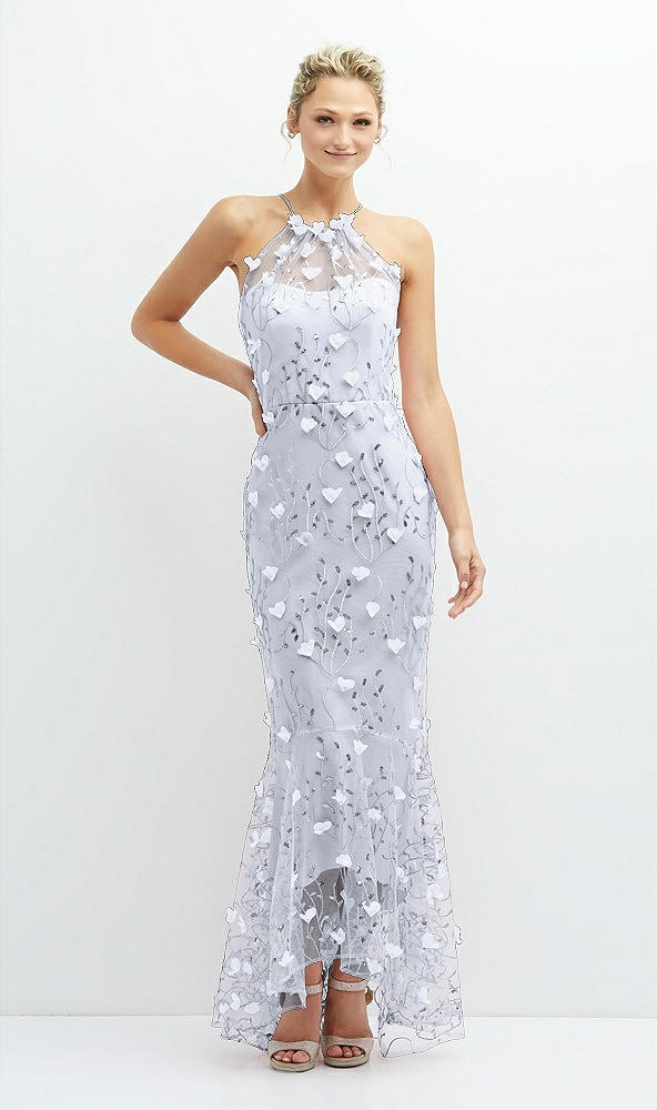 Front View - Silver Dove Sheer Halter Neck 3D Floral Embroidered Dress with High-Low Hem