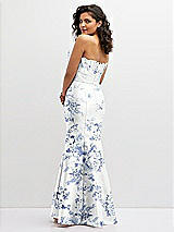 Rear View Thumbnail - Cottage Rose Larkspur Floral Strapless Satin Fit and Flare Dress with Crumb-Catcher Bodice