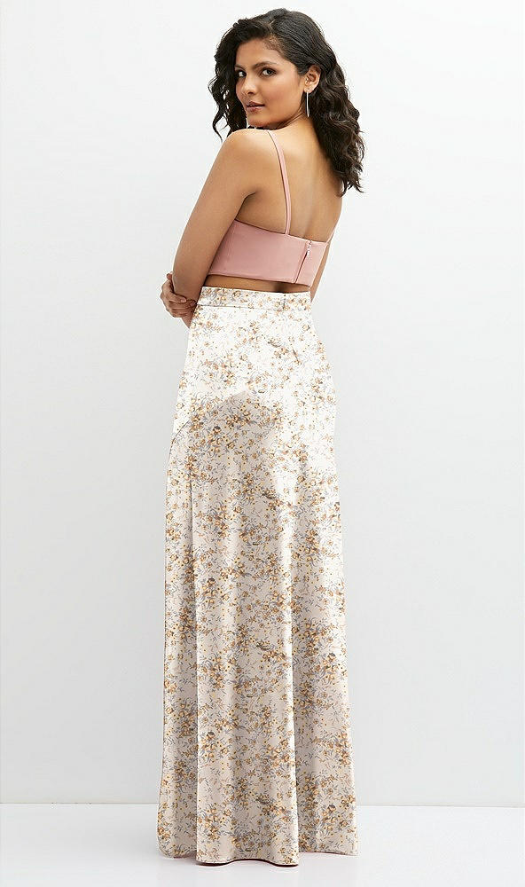 Back View - Golden Hour Floral Satin Mix-and-Match High Waist Seamed Bias Skirt