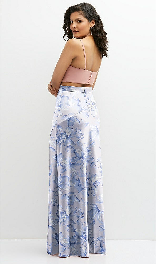 Back View - Magnolia Sky Floral Satin Mix-and-Match High Waist Seamed Bias Skirt