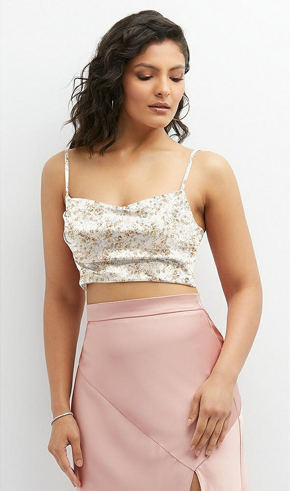 Front View - Golden Hour Floral Satin Mix-and-Match Draped Midriff Top