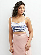 Front View Thumbnail - Magnolia Sky Floral Satin Mix-and-Match Draped Midriff Top