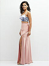 Side View Thumbnail - Magnolia Sky Floral Satin Mix-and-Match Draped Midriff Top