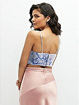 Rear View Thumbnail - Magnolia Sky Floral Satin Mix-and-Match Draped Midriff Top