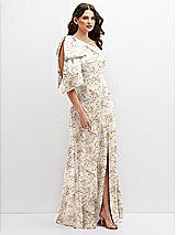 Side View Thumbnail - Golden Hour Floral One-Shoulder Satin Maxi Dress with Chic Oversized Shoulder Bow