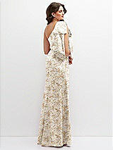 Rear View Thumbnail - Golden Hour Floral One-Shoulder Satin Maxi Dress with Chic Oversized Shoulder Bow