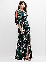 Side View Thumbnail - Vintage Primrose Floral One-Shoulder Satin Maxi Dress with Chic Oversized Shoulder Bow