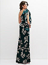 Rear View Thumbnail - Vintage Primrose Floral One-Shoulder Satin Maxi Dress with Chic Oversized Shoulder Bow