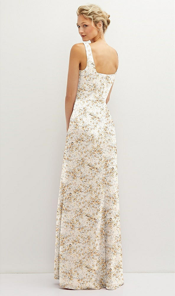 Back View - Golden Hour Floral Square-Neck Satin A-line Maxi Dress with Front Slit