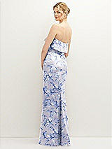 Rear View Thumbnail - Magnolia Sky Floral Soft Ruffle Cuff Strapless Trumpet Dress with Front Slit