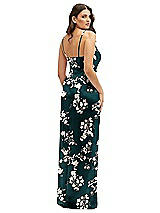 Rear View Thumbnail - Vintage Primrose Floral Asymmetrical Draped Pleat Wrap Satin Maxi Dress