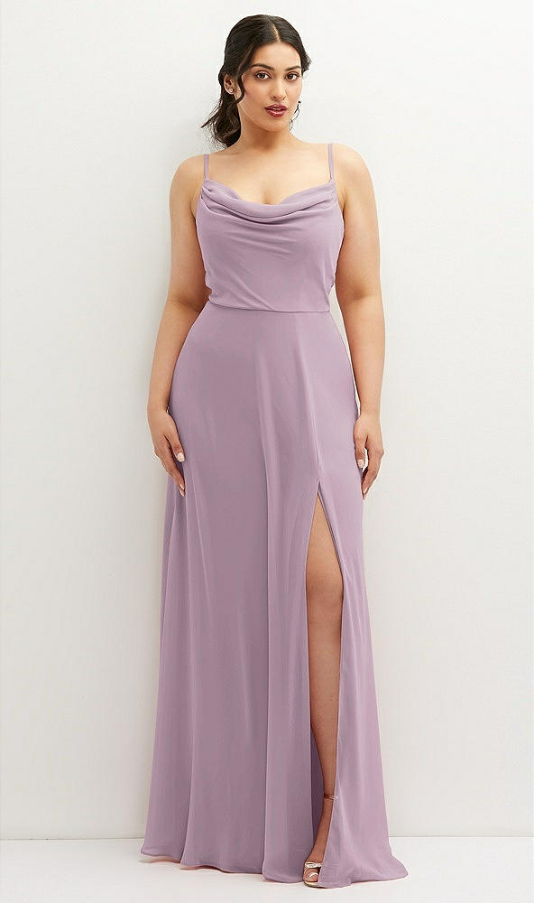 Front View - Suede Rose Soft Cowl-Neck A-Line Maxi Dress with Adjustable Straps