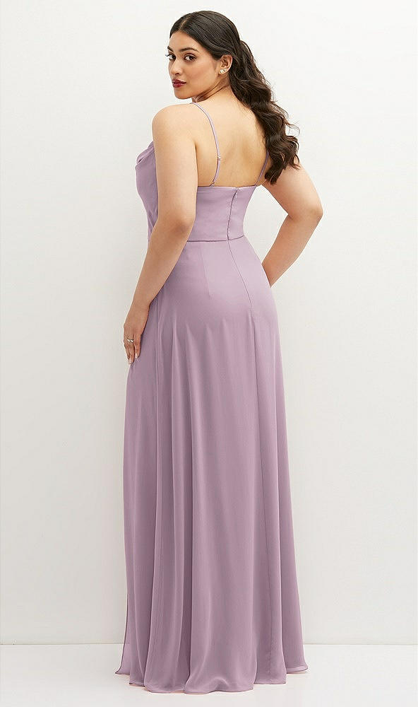 Back View - Suede Rose Soft Cowl-Neck A-Line Maxi Dress with Adjustable Straps