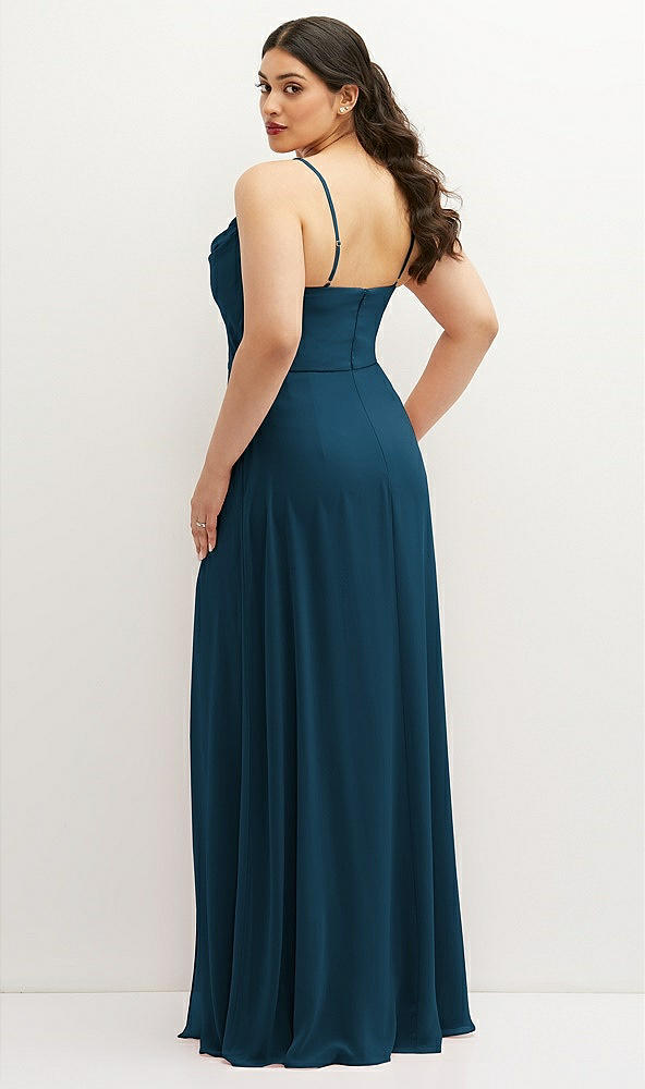Back View - Atlantic Blue Soft Cowl-Neck A-Line Maxi Dress with Adjustable Straps