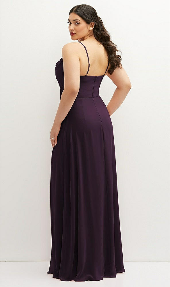 Back View - Aubergine Soft Cowl-Neck A-Line Maxi Dress with Adjustable Straps