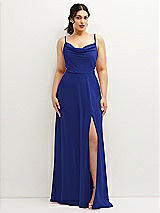 Front View Thumbnail - Cobalt Blue Soft Cowl-Neck A-Line Maxi Dress with Adjustable Straps