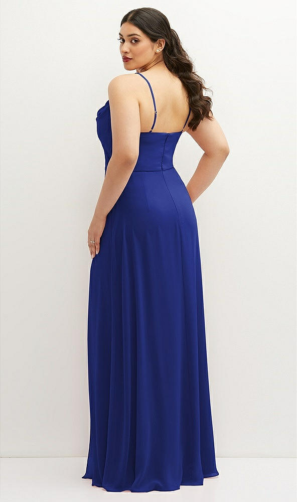Back View - Cobalt Blue Soft Cowl-Neck A-Line Maxi Dress with Adjustable Straps
