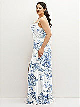 Side View Thumbnail - Cottage Rose Dusk Blue Soft Cowl-Neck A-Line Maxi Dress with Adjustable Straps