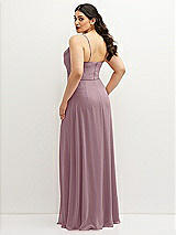 Rear View Thumbnail - Dusty Rose Soft Cowl-Neck A-Line Maxi Dress with Adjustable Straps