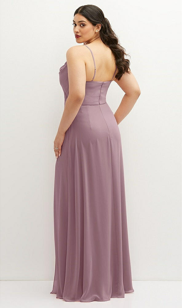 Back View - Dusty Rose Soft Cowl-Neck A-Line Maxi Dress with Adjustable Straps