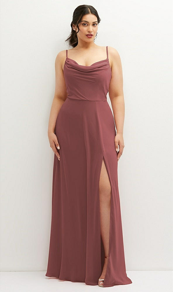 Front View - English Rose Soft Cowl-Neck A-Line Maxi Dress with Adjustable Straps