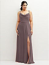 Front View Thumbnail - French Truffle Soft Cowl-Neck A-Line Maxi Dress with Adjustable Straps