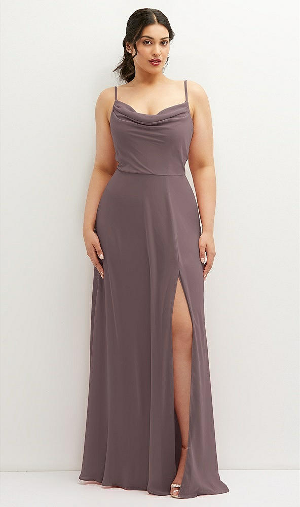 Front View - French Truffle Soft Cowl-Neck A-Line Maxi Dress with Adjustable Straps
