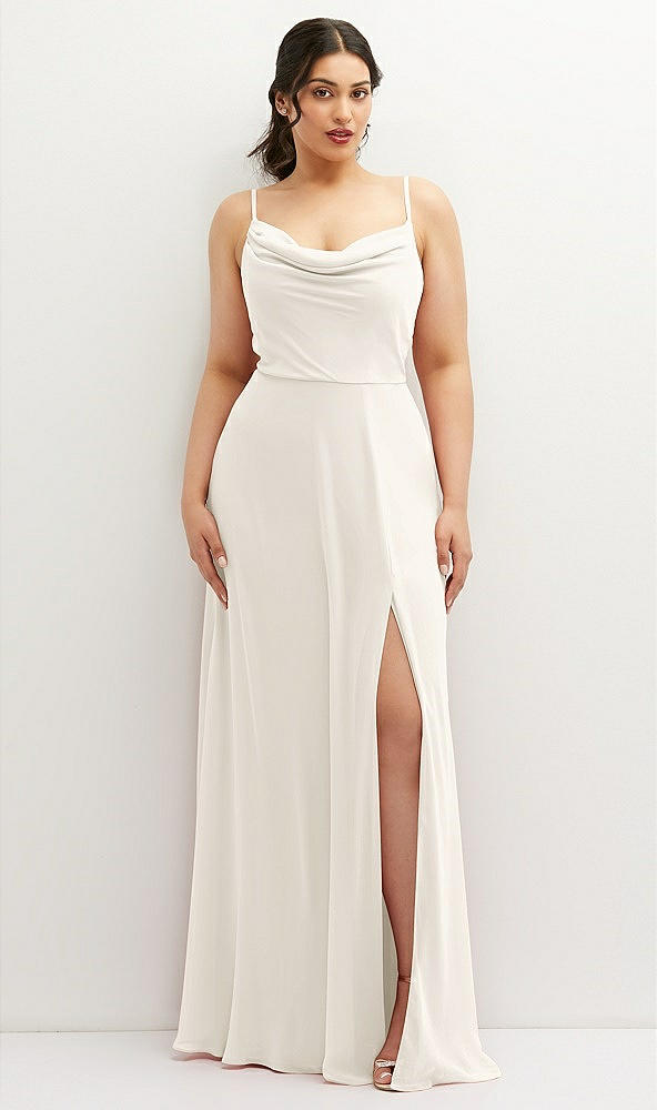 Front View - Ivory Soft Cowl-Neck A-Line Maxi Dress with Adjustable Straps