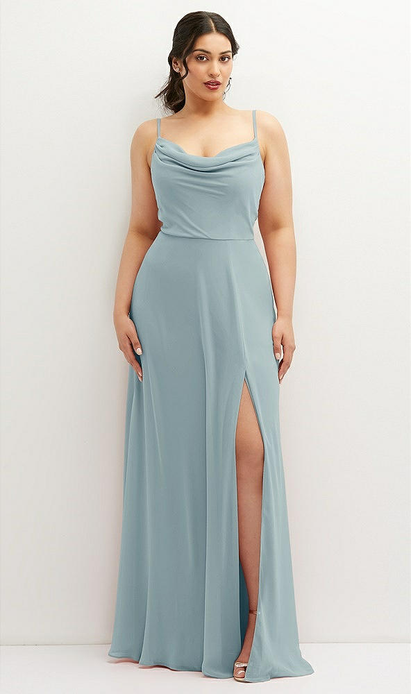 Front View - Morning Sky Soft Cowl-Neck A-Line Maxi Dress with Adjustable Straps