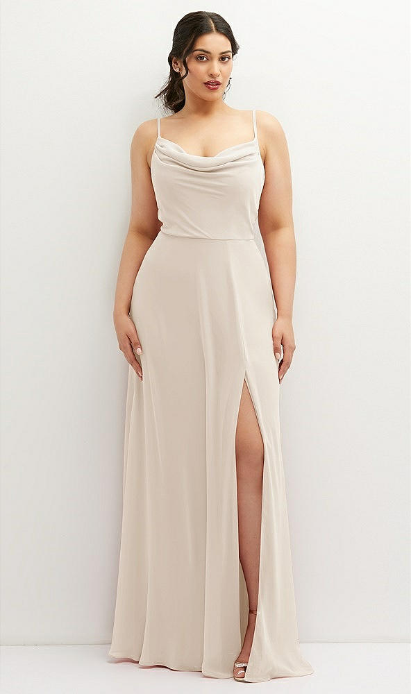 Front View - Oat Soft Cowl-Neck A-Line Maxi Dress with Adjustable Straps