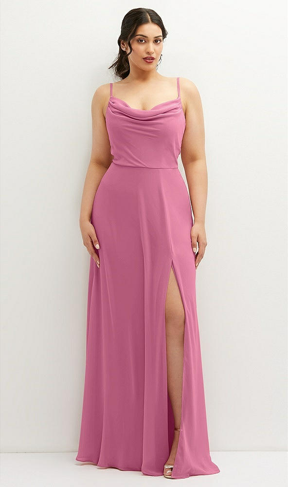Front View - Orchid Pink Soft Cowl-Neck A-Line Maxi Dress with Adjustable Straps
