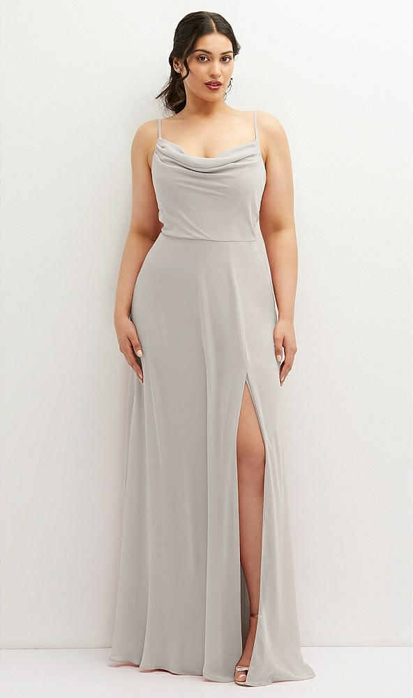 Front View - Oyster Soft Cowl-Neck A-Line Maxi Dress with Adjustable Straps