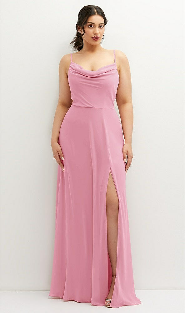 Front View - Peony Pink Soft Cowl-Neck A-Line Maxi Dress with Adjustable Straps