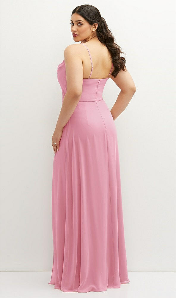 Back View - Peony Pink Soft Cowl-Neck A-Line Maxi Dress with Adjustable Straps