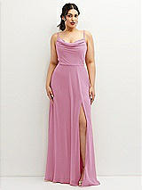 Front View Thumbnail - Powder Pink Soft Cowl-Neck A-Line Maxi Dress with Adjustable Straps
