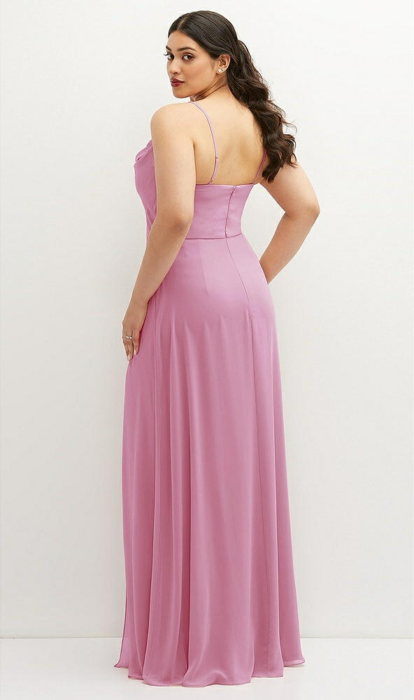 Back View - Powder Pink Soft Cowl-Neck A-Line Maxi Dress with Adjustable Straps