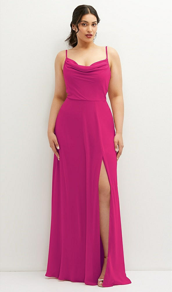 Front View - Think Pink Soft Cowl-Neck A-Line Maxi Dress with Adjustable Straps