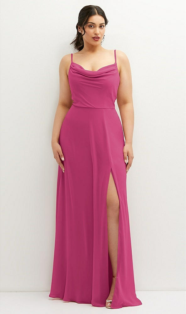 Front View - Tea Rose Soft Cowl-Neck A-Line Maxi Dress with Adjustable Straps