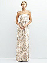 Front View Thumbnail - Golden Hour Floral Strapless Maxi Bias Column Dress with Peek-a-Boo Corset Back
