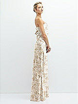 Side View Thumbnail - Golden Hour Floral Strapless Maxi Bias Column Dress with Peek-a-Boo Corset Back