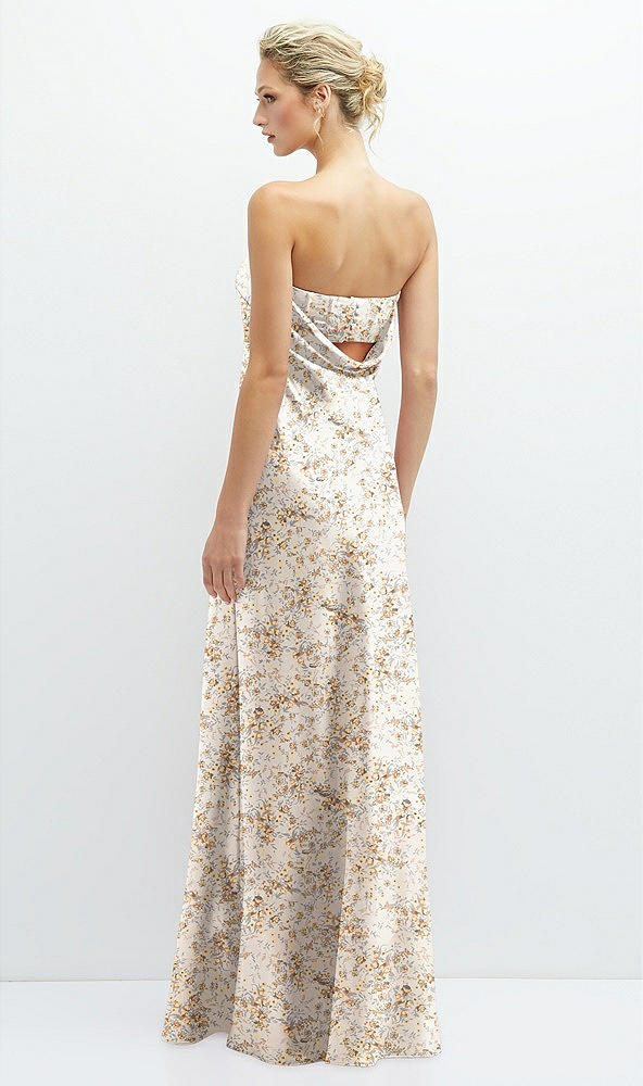 Back View - Golden Hour Floral Strapless Maxi Bias Column Dress with Peek-a-Boo Corset Back