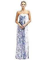 Front View Thumbnail - Magnolia Sky Floral Strapless Maxi Bias Column Dress with Peek-a-Boo Corset Back