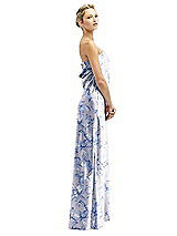 Side View Thumbnail - Magnolia Sky Floral Strapless Maxi Bias Column Dress with Peek-a-Boo Corset Back
