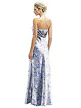 Rear View Thumbnail - Magnolia Sky Floral Strapless Maxi Bias Column Dress with Peek-a-Boo Corset Back