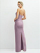 Rear View Thumbnail - Suede Rose Rhinestone Bow Trimmed Peek-a-Boo Deep-V Maxi Dress with Pencil Skirt