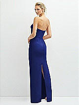 Rear View Thumbnail - Cobalt Blue Rhinestone Bow Trimmed Peek-a-Boo Deep-V Maxi Dress with Pencil Skirt