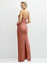 Rear View Thumbnail - Desert Rose Rhinestone Bow Trimmed Peek-a-Boo Deep-V Maxi Dress with Pencil Skirt