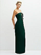 Side View Thumbnail - Hunter Green Rhinestone Bow Trimmed Peek-a-Boo Deep-V Maxi Dress with Pencil Skirt